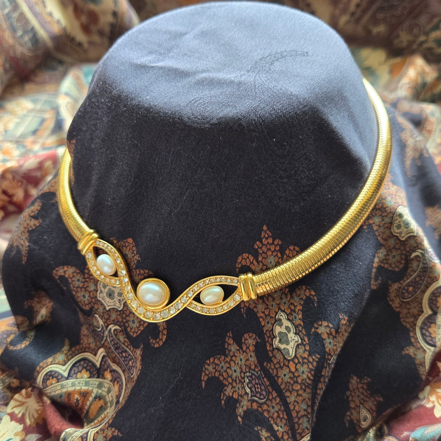 Necklace - Monet Pearl and Crystals Statement Necklace