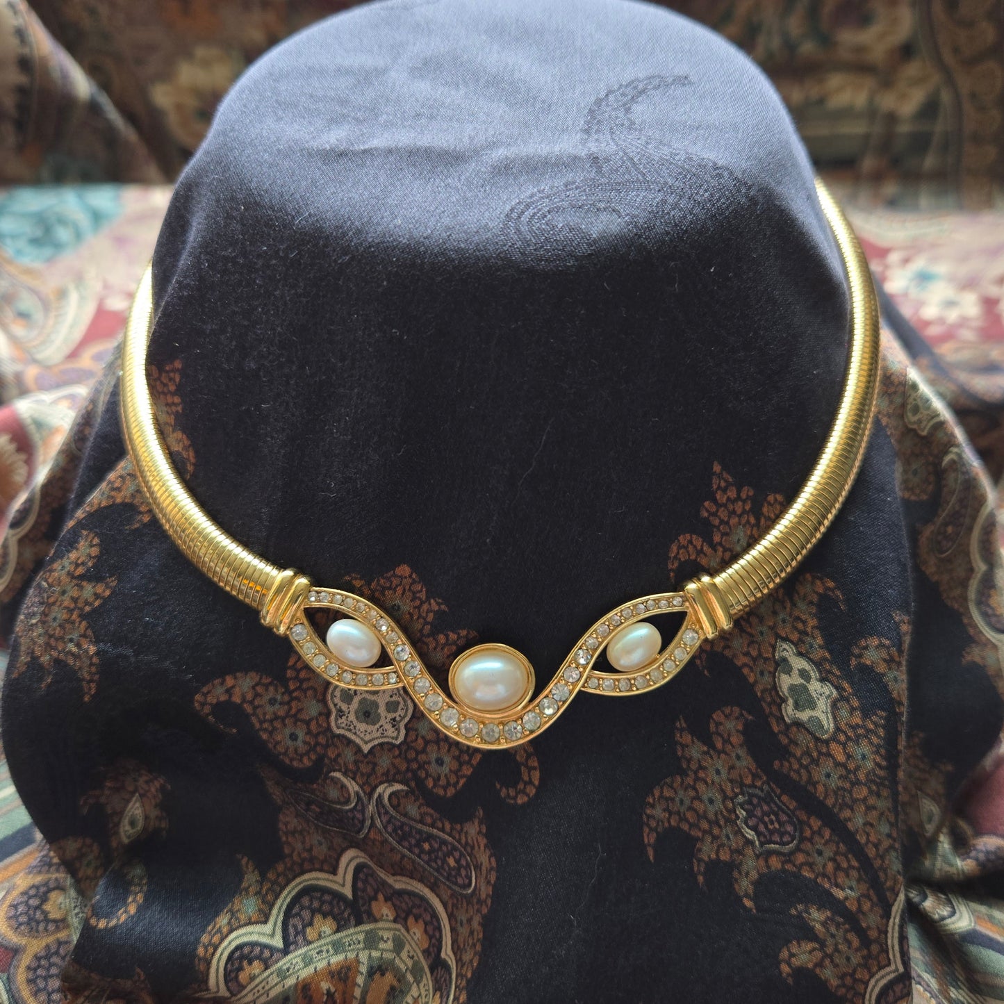 Necklace - Monet Pearl and Crystals Statement Necklace